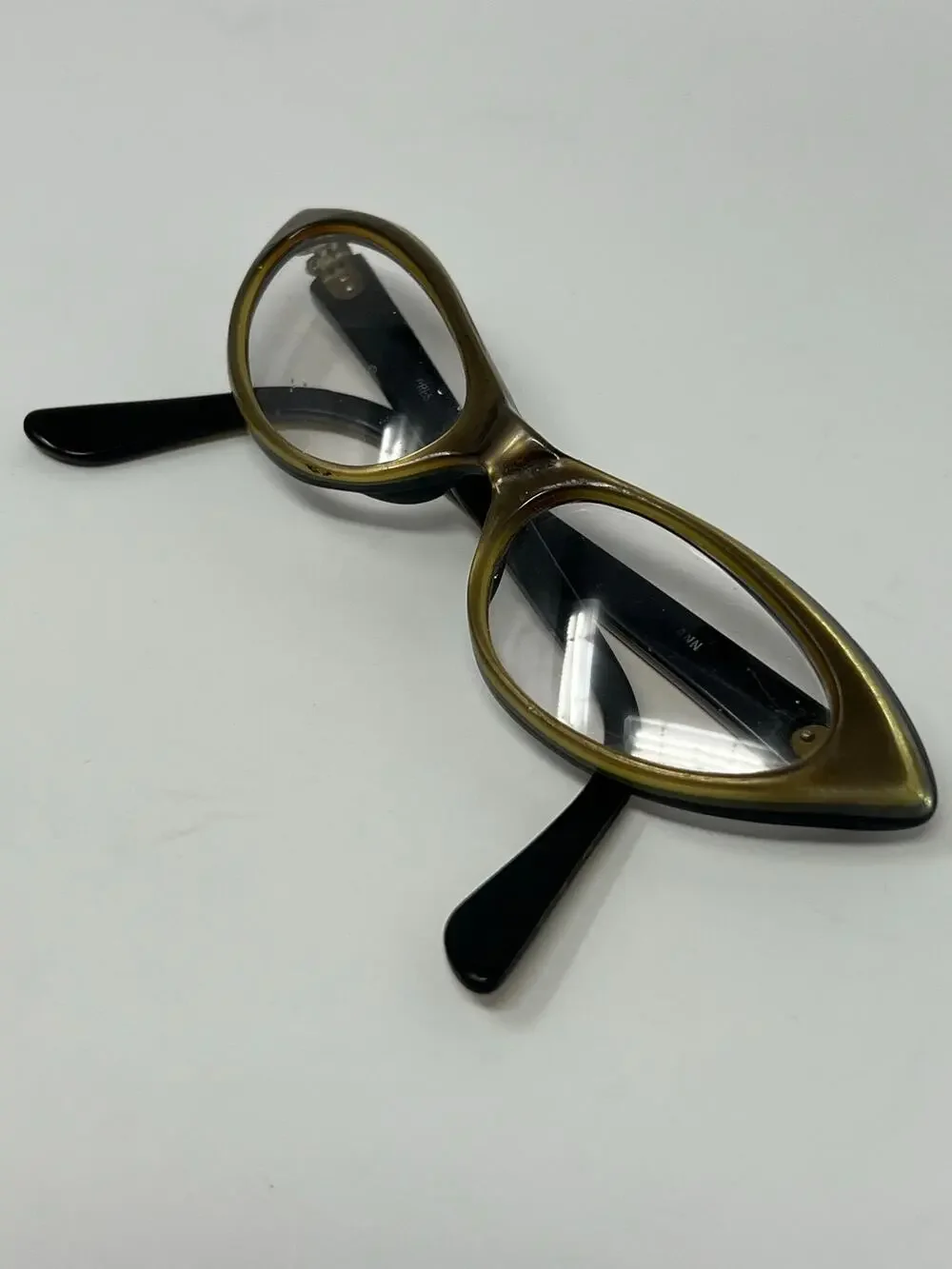 Vintage Prestige Ann Cat Eye Glasses Frame 46-19 Two Tone Bronze Black 50s 60s